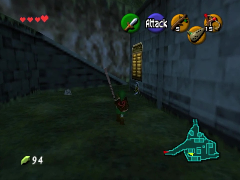 On the side of the Skulltula house at night in Kakariko Village