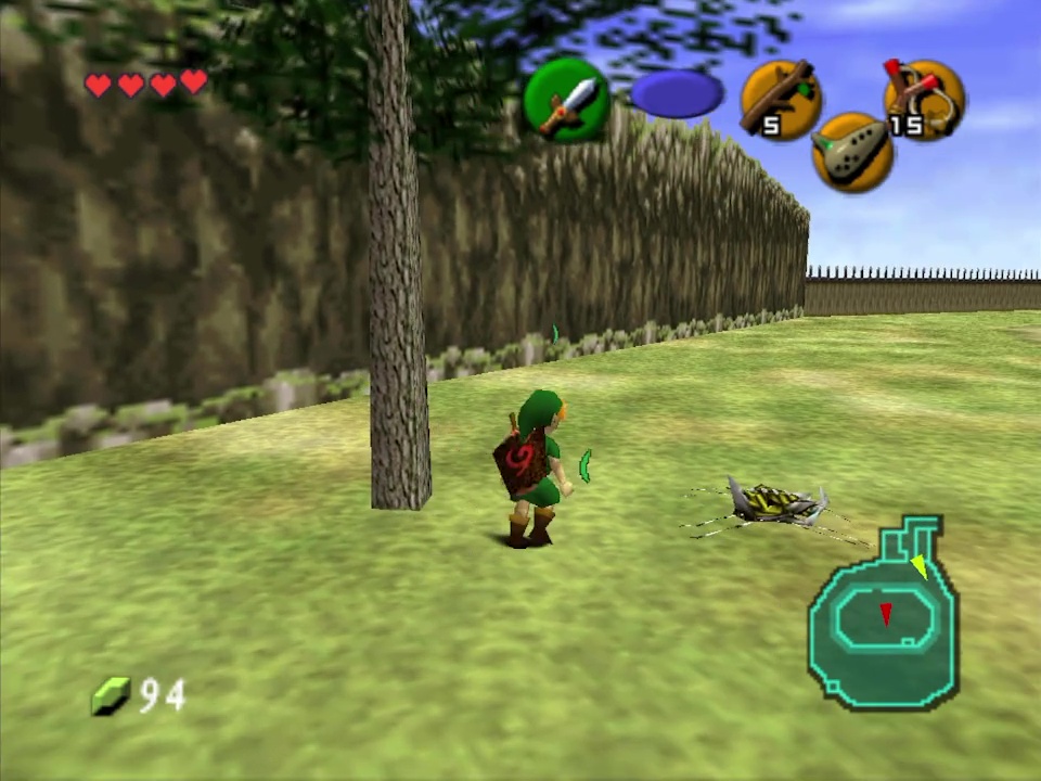 After the buildings in Lon Lon Ranch, roll into the tree on the left