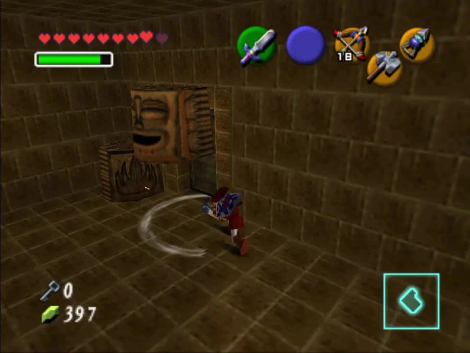 Hit this statue from the side with your hammer