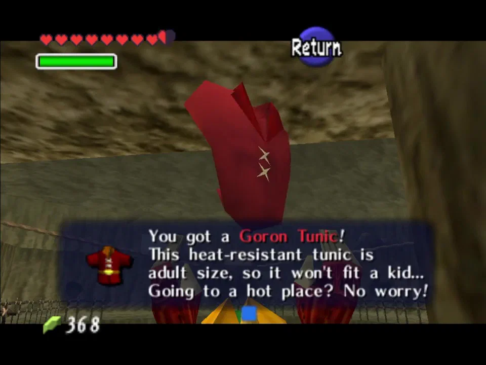 Keep talking to this goron until he gives you the red Goron Tunic