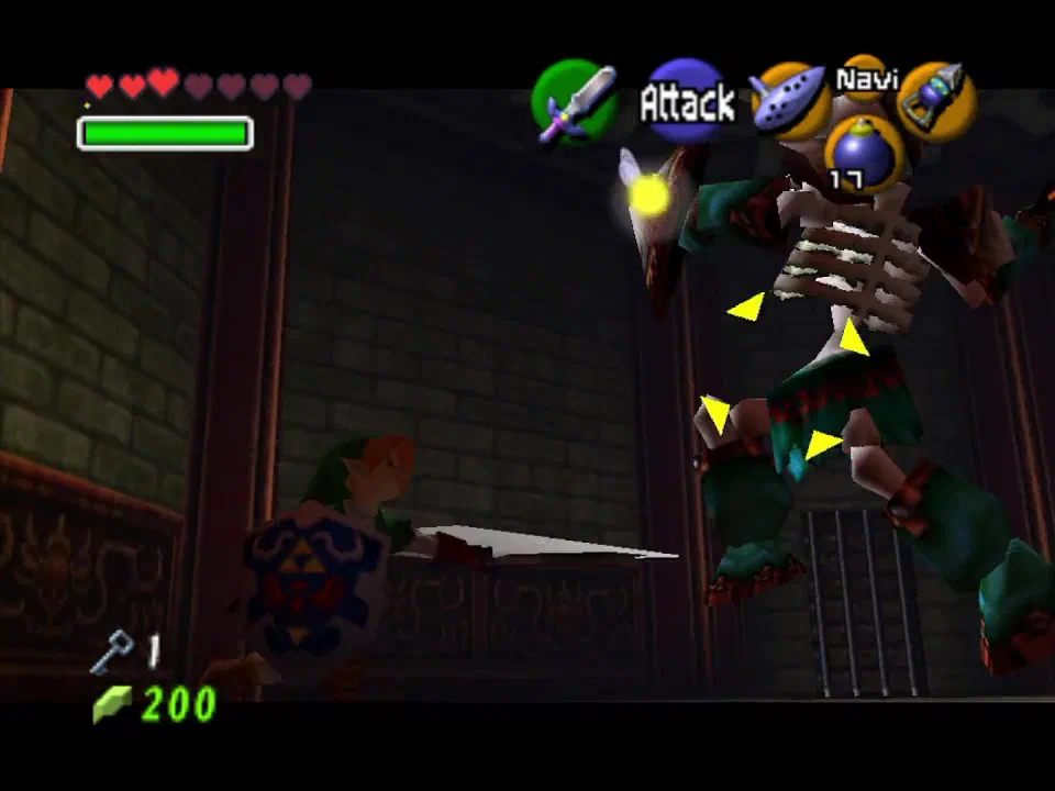 Use Deku Nuts to stun the Stalfos Knights and your Shield to block their attacks