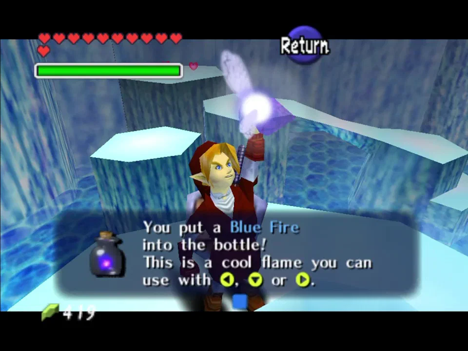 Grab the blue fire with a bottle