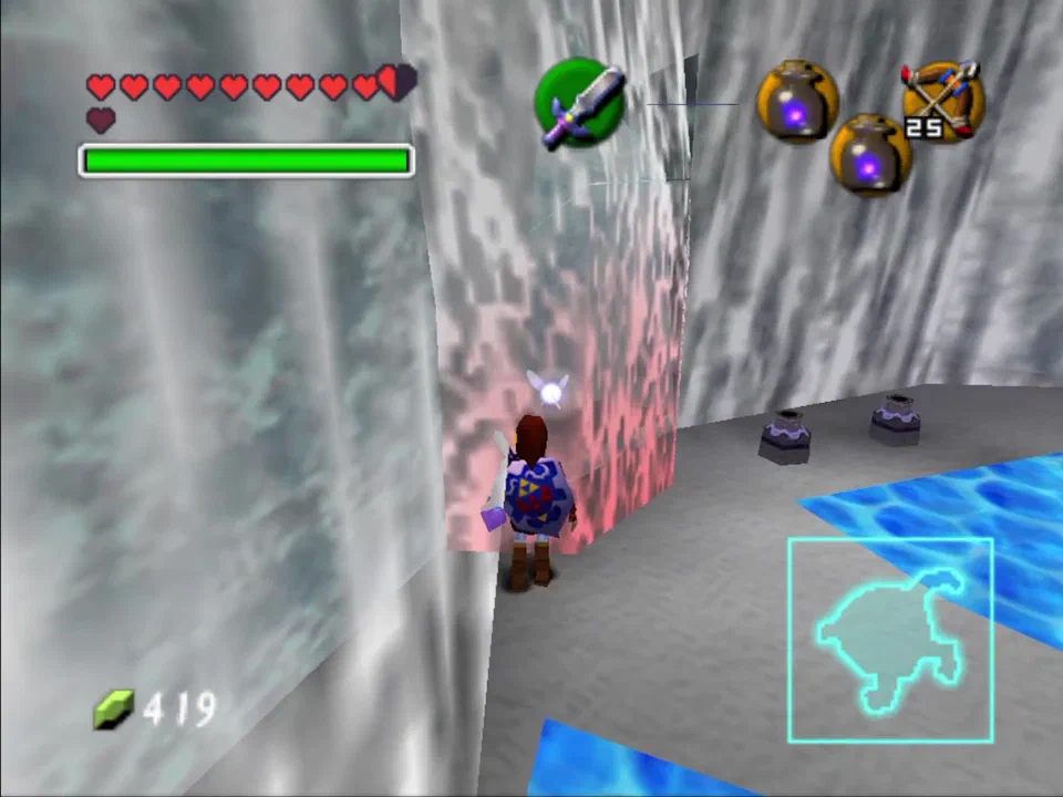 Melt this ice to the left in the spinning blade room