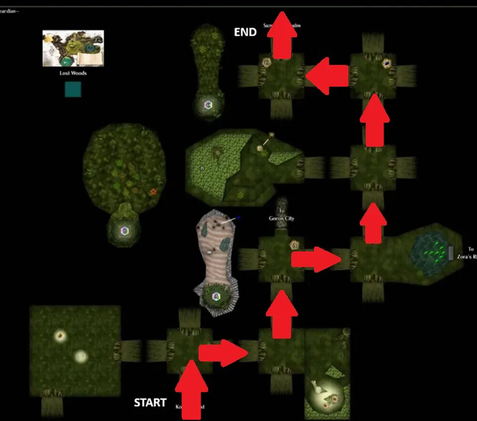 Here is the correct path to get through the Lost Woods
