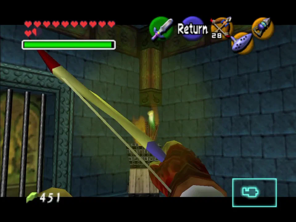 Light both torches by shooting an arrow through the lit torch