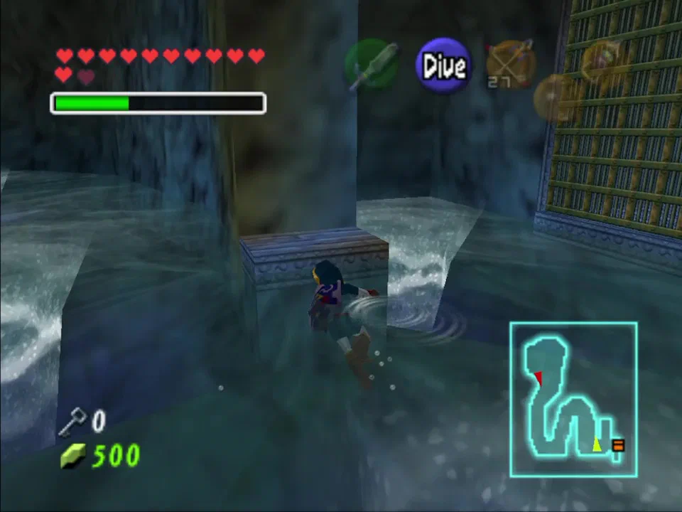 Climb this platform and shoot the yellow eye opposite to open the grate