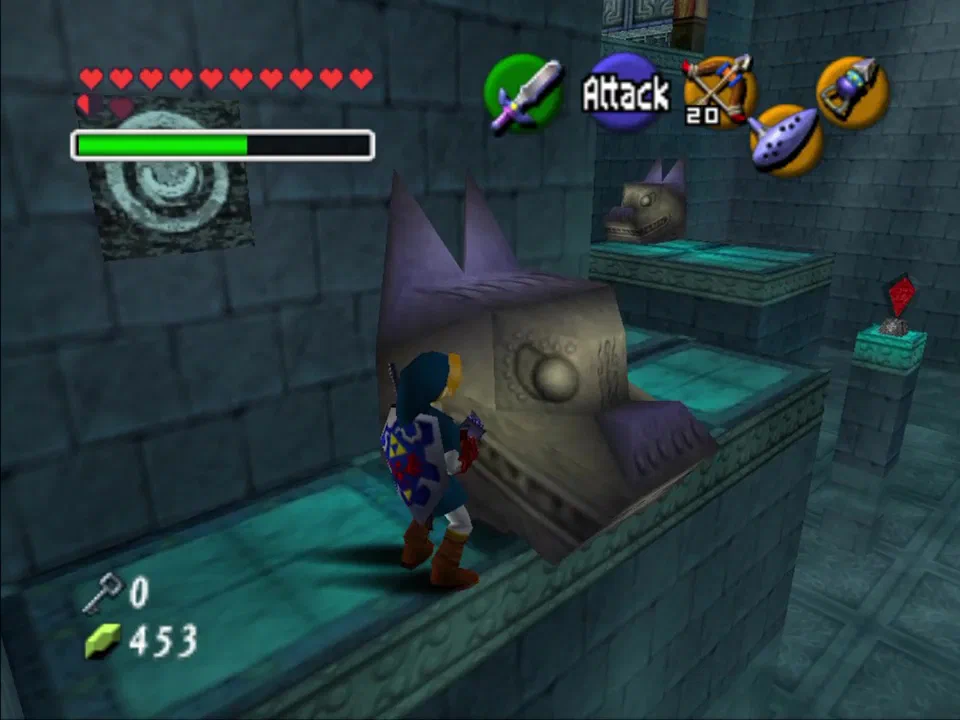 In this room you're basically shooting the diamond switch, and then grabbing the next grabbable hookshot spot, and repeating